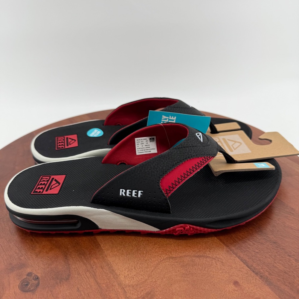 Reef Fanning Pregame Beachware Sandals Black Red Bottle Opener CJ6403 Men 11